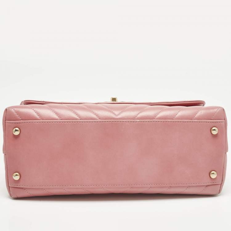 Pre Owned Chanel Pink/Fuchsia Chevron Leather and Lizard Small Coco Top Handle Bag