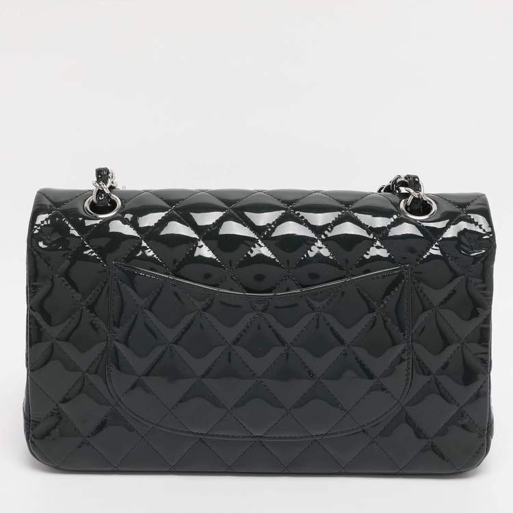 Pre Owned Chanel Green Quilted Patent Leather Medium Classic Double Flap Bag