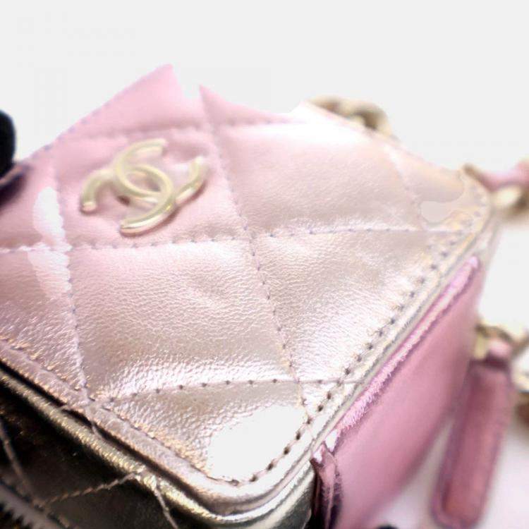 Pre Owned Chanel Mini Lambskin Coco Punk Cube Clutch With Chain