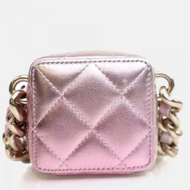 Pre Owned Chanel Mini Lambskin Coco Punk Cube Clutch With Chain