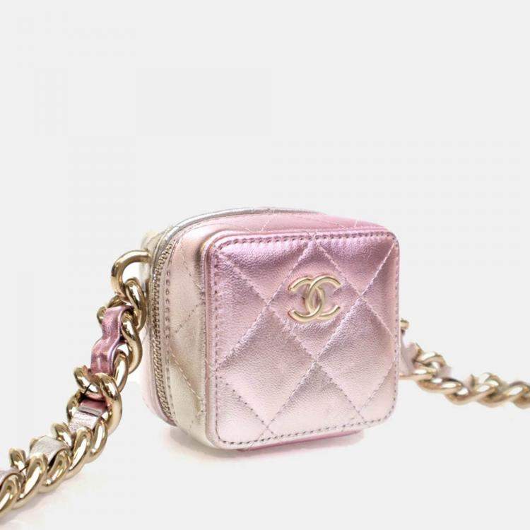 Pre Owned Chanel Mini Lambskin Coco Punk Cube Clutch With Chain