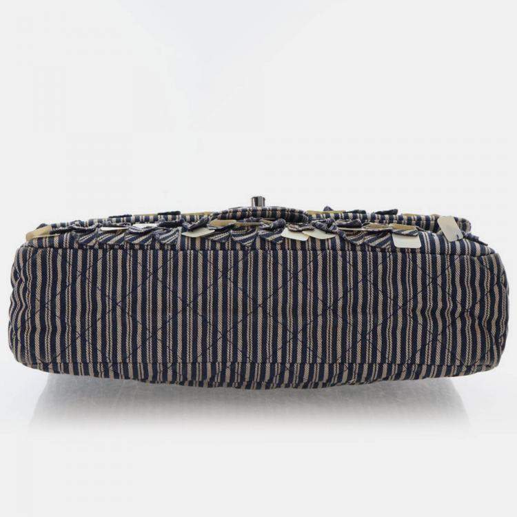Pre Owned Chanel Medium Blue/White Denim Classic Double Flap Bag