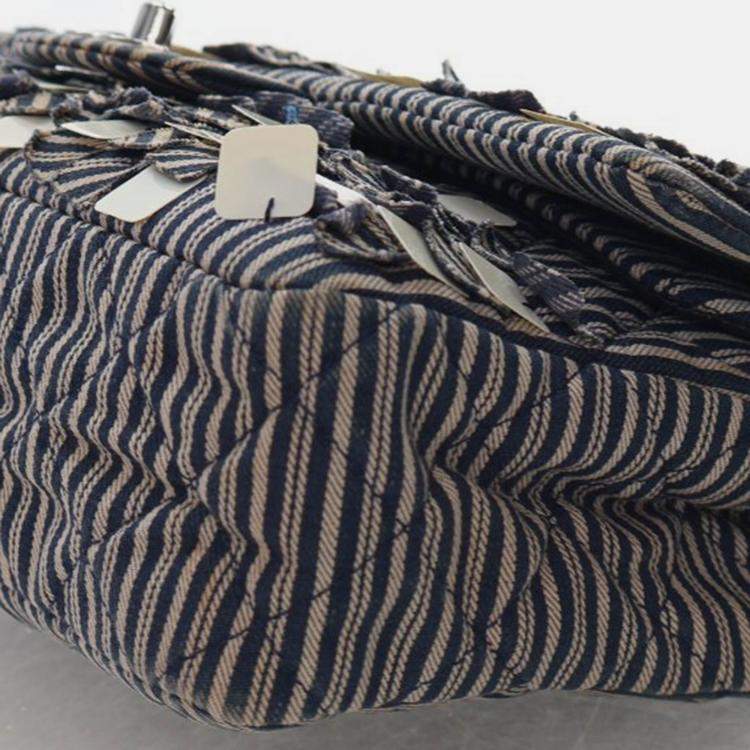 Pre Owned Chanel Medium Blue/White Denim Classic Double Flap Bag