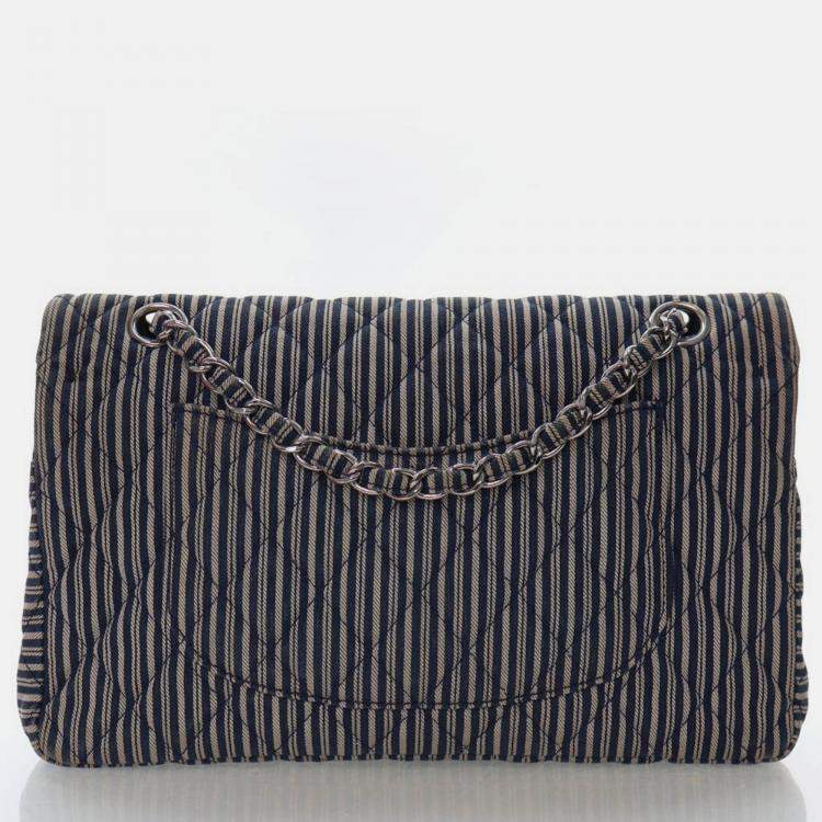 Pre Owned Chanel Medium Blue/White Denim Classic Double Flap Bag