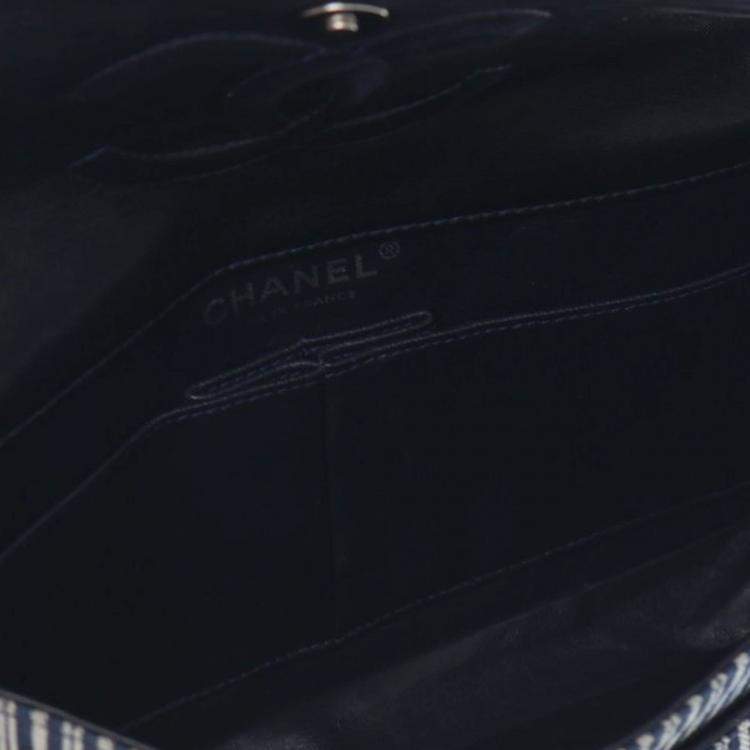 Pre Owned Chanel Medium Blue/White Denim Classic Double Flap Bag