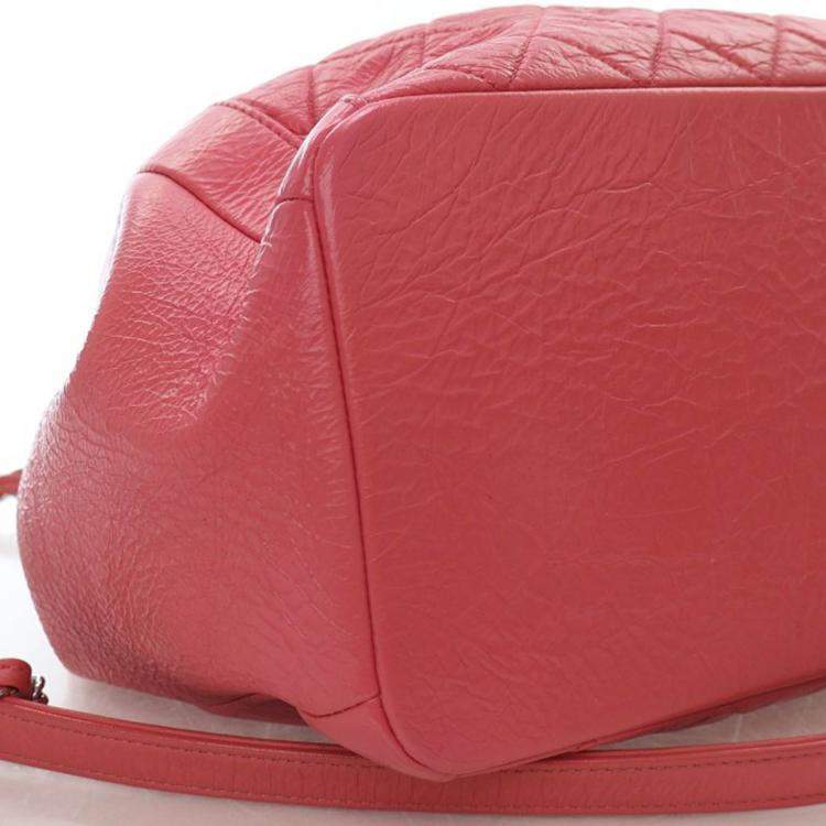 Pre Owned Chanel Vintage Pink Shiny Calfskin Drawstring Bucket Bag