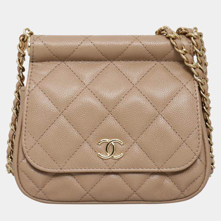 Pre Owned Chanel Caviar Quilted Frame Clutch On Chain