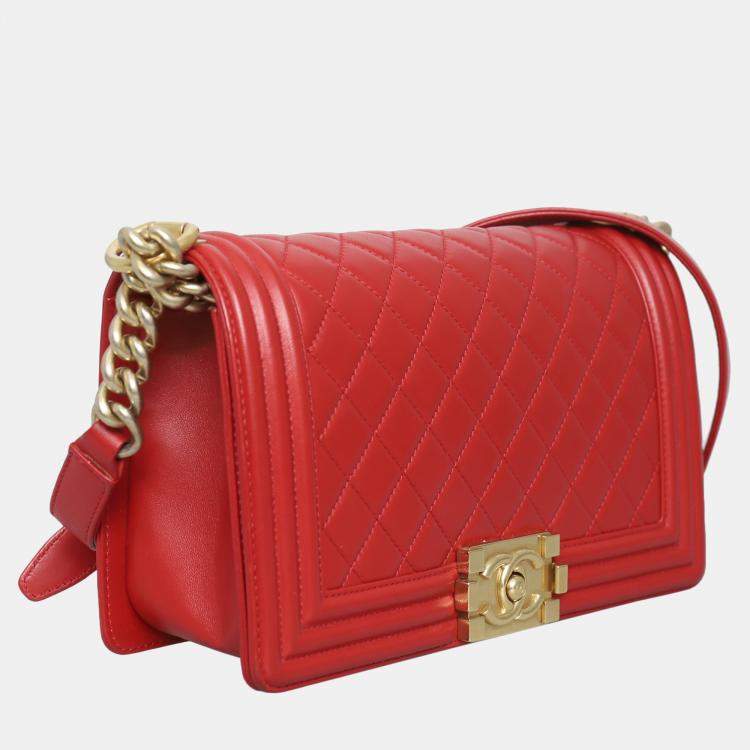 Pre Owned Chanel Old Medium Lambskin Boy Bag