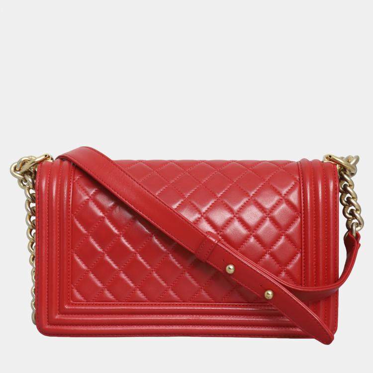 Pre Owned Chanel Old Medium Lambskin Boy Bag