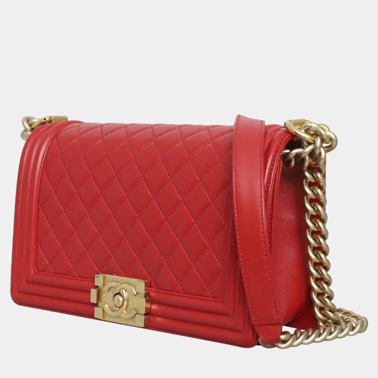 Pre Owned Chanel Old Medium Lambskin Boy Bag