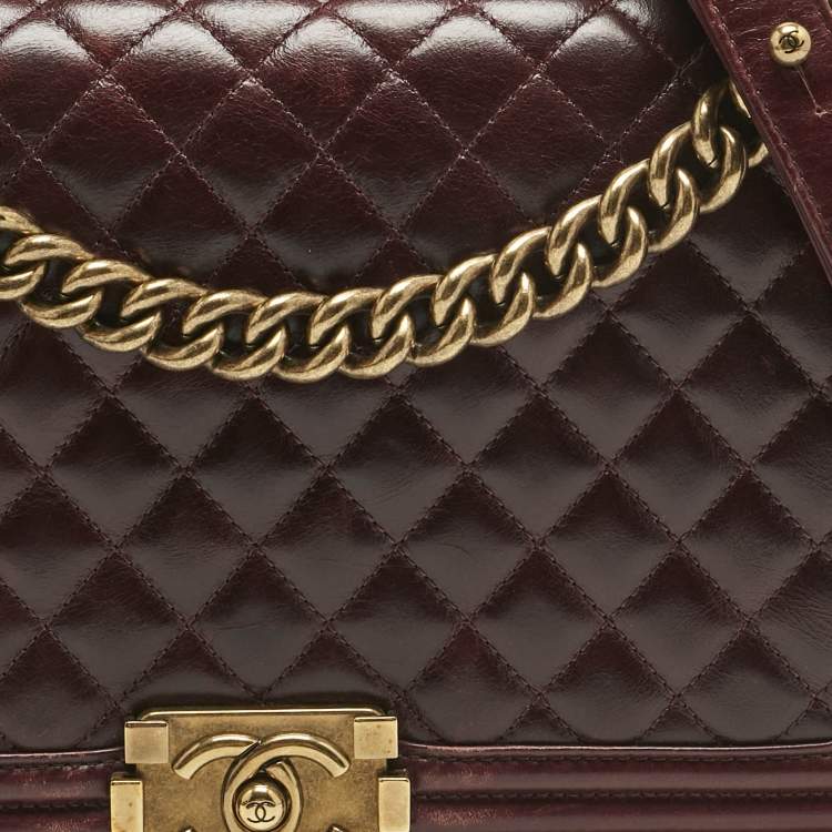 Pre Owned Chanel Navy Burgundy Quilted Leather New Medium Boy Paris- Salzburg Flap Bag