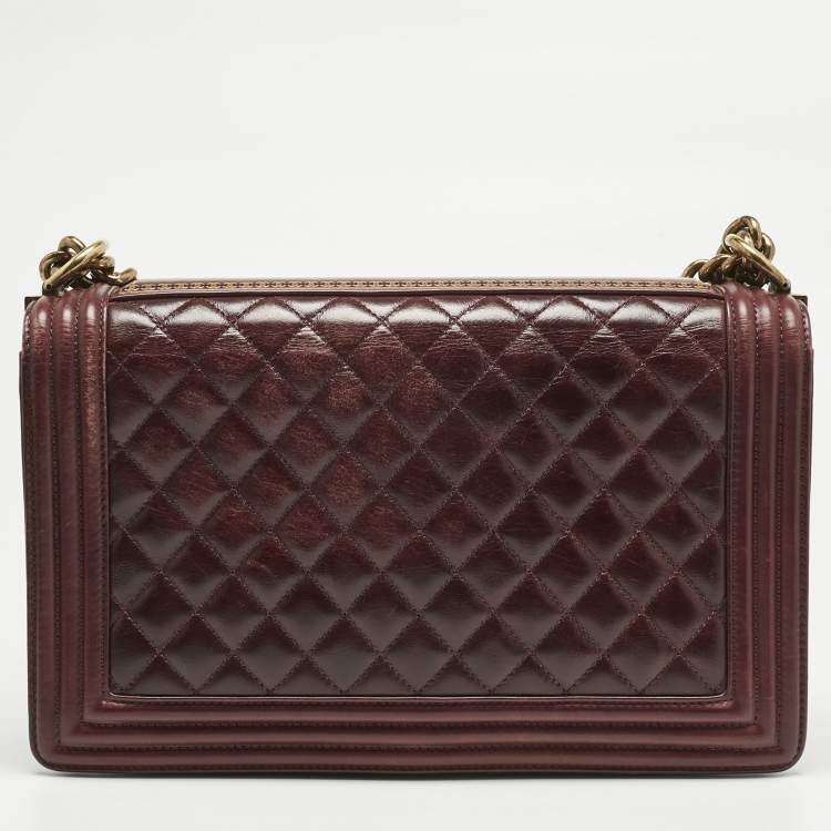 Pre Owned Chanel Navy Burgundy Quilted Leather New Medium Boy Paris- Salzburg Flap Bag
