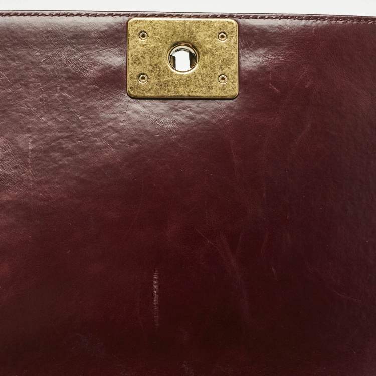 Pre Owned Chanel Navy Burgundy Quilted Leather New Medium Boy Paris- Salzburg Flap Bag