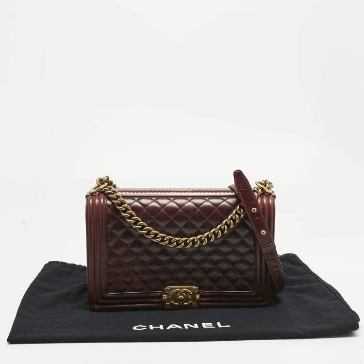 Pre Owned Chanel Navy Burgundy Quilted Leather New Medium Boy Paris- Salzburg Flap Bag