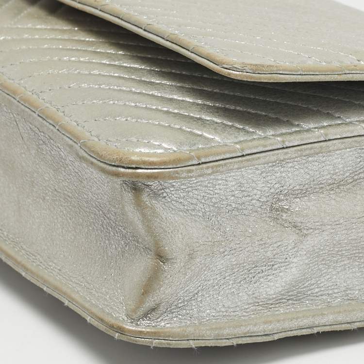 Pre Owned Chanel Silver Chevron Leather CC WOC Bag