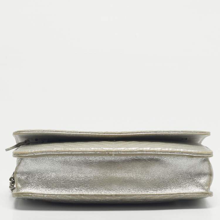 Pre Owned Chanel Silver Chevron Leather CC WOC Bag