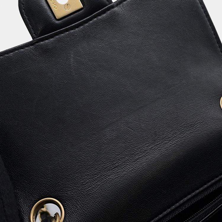 Pre Owned Chanel Chevron Mini Chain shoulder Bag Black Lambskin Size 18