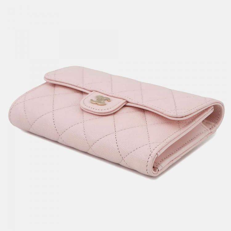 Pre Owned Chanel Matelasse Small Zip Wallet Pink Caviar Leather