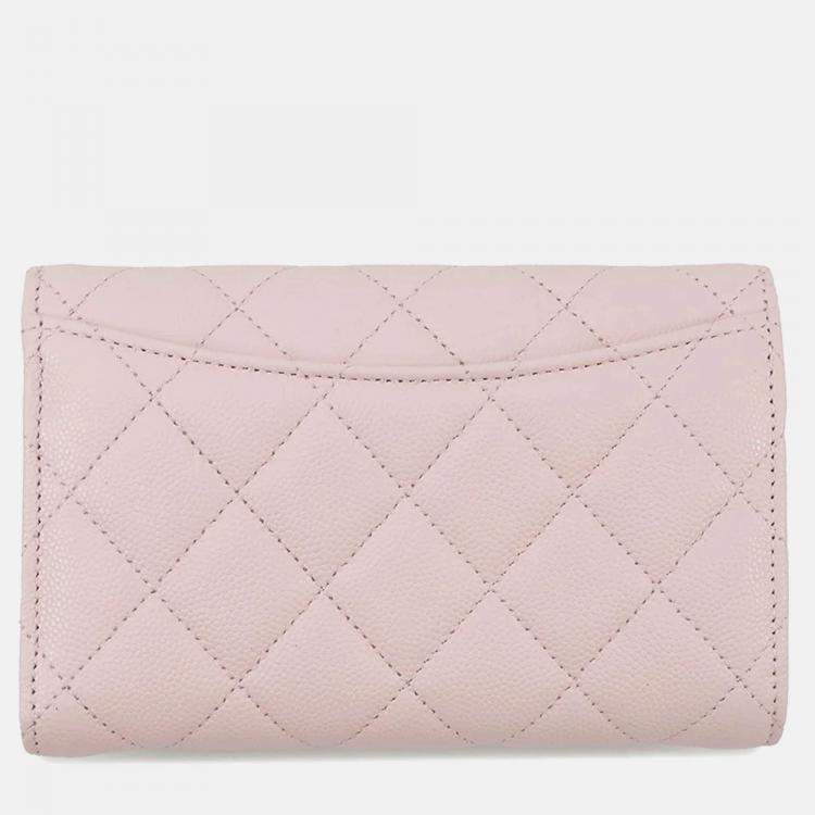 Pre Owned Chanel Matelasse Small Zip Wallet Pink Caviar Leather