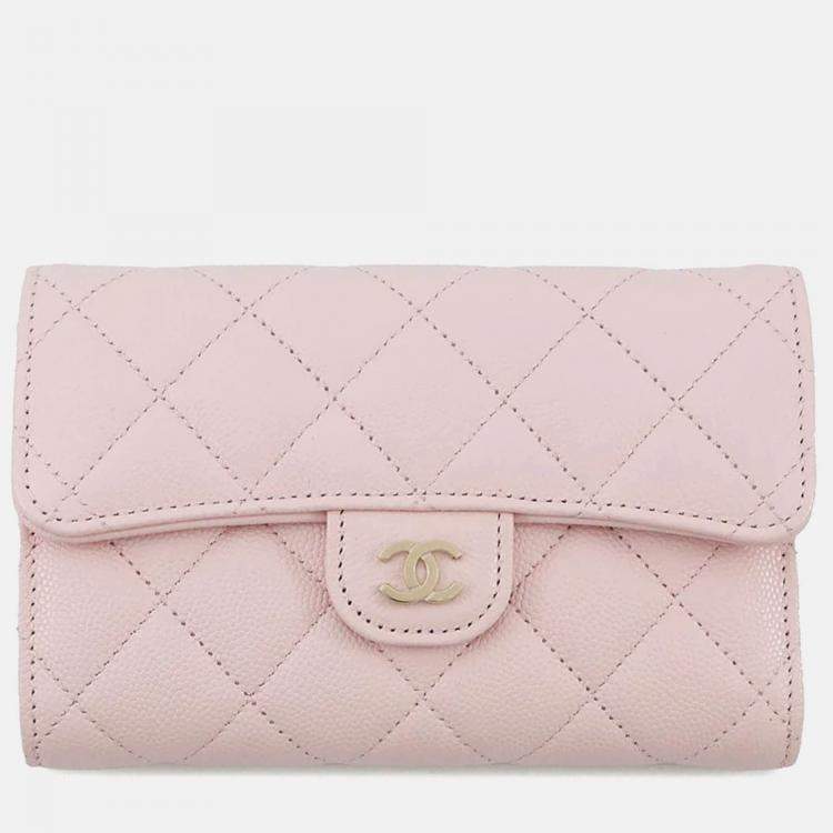 Pre Owned Chanel Matelasse Small Zip Wallet Pink Caviar Leather