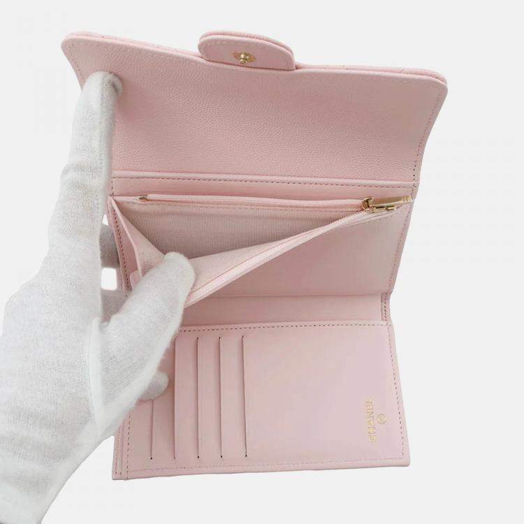 Pre Owned Chanel Matelasse Small Zip Wallet Pink Caviar Leather