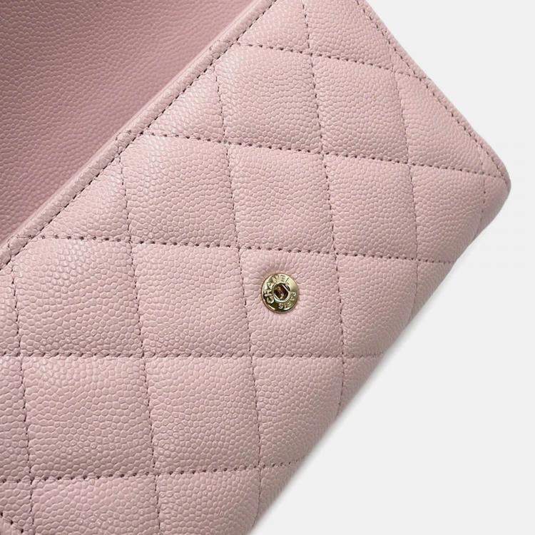 Pre Owned Chanel Matelasse Small Zip Wallet Pink Caviar Leather