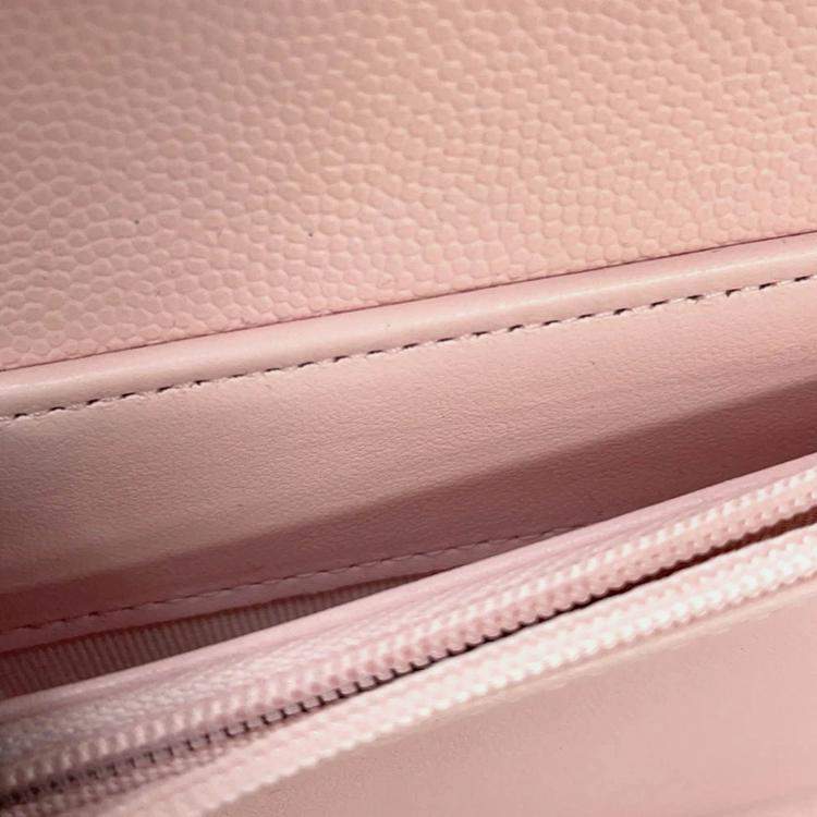 Pre Owned Chanel Matelasse Small Zip Wallet Pink Caviar Leather