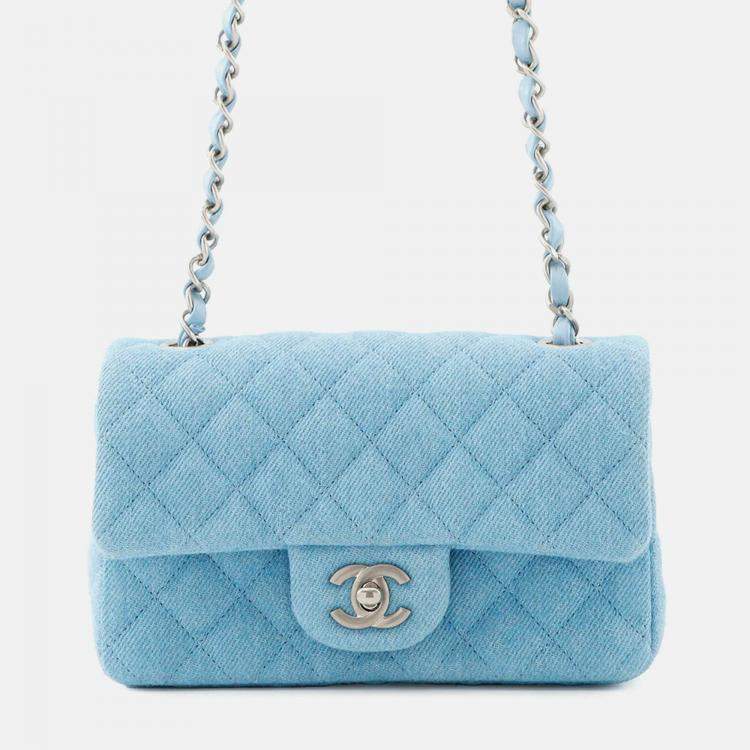 Pre Owned Chanel Matelasse Blue Denim Mini Chain Shoulder Bag