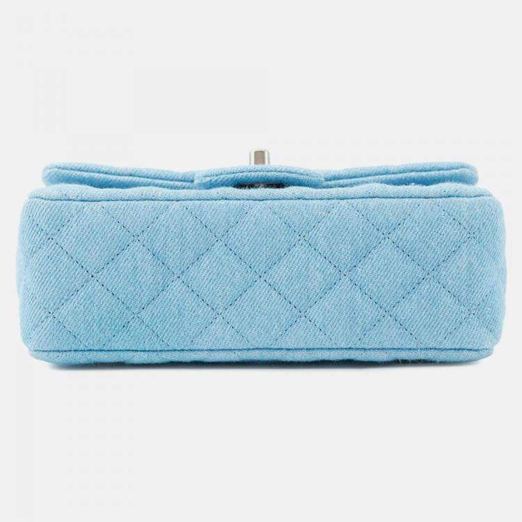 Pre Owned Chanel Matelasse Blue Denim Mini Chain Shoulder Bag