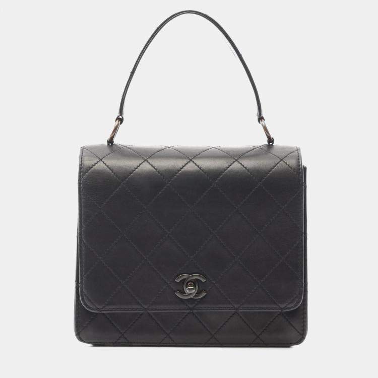 Pre Owned Chanel Flap Black Lambskin Shoulder Bag