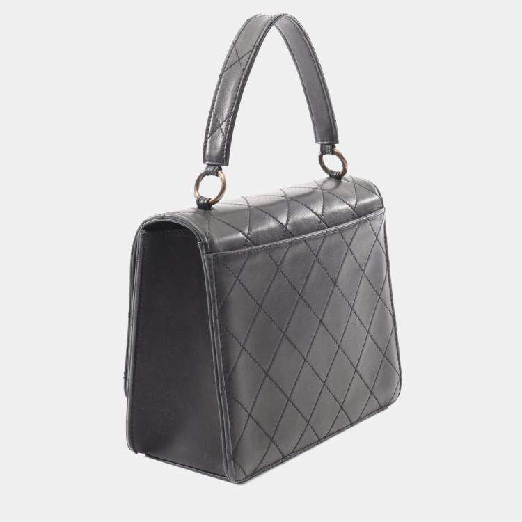 Pre Owned Chanel Flap Black Lambskin Shoulder Bag