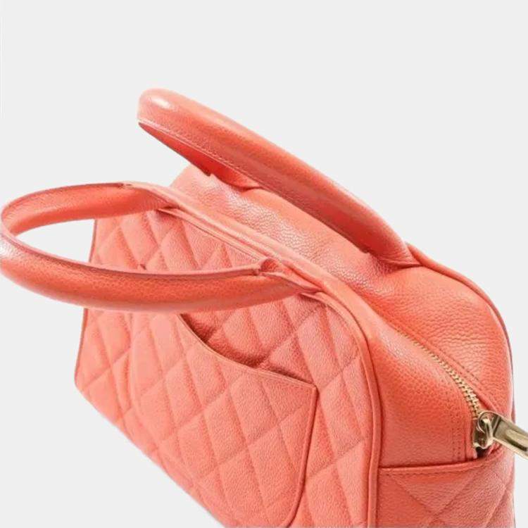 Pre Owned Chanel Cc Logo Matelasse Handbag Calfskin Orange  Coco Mark