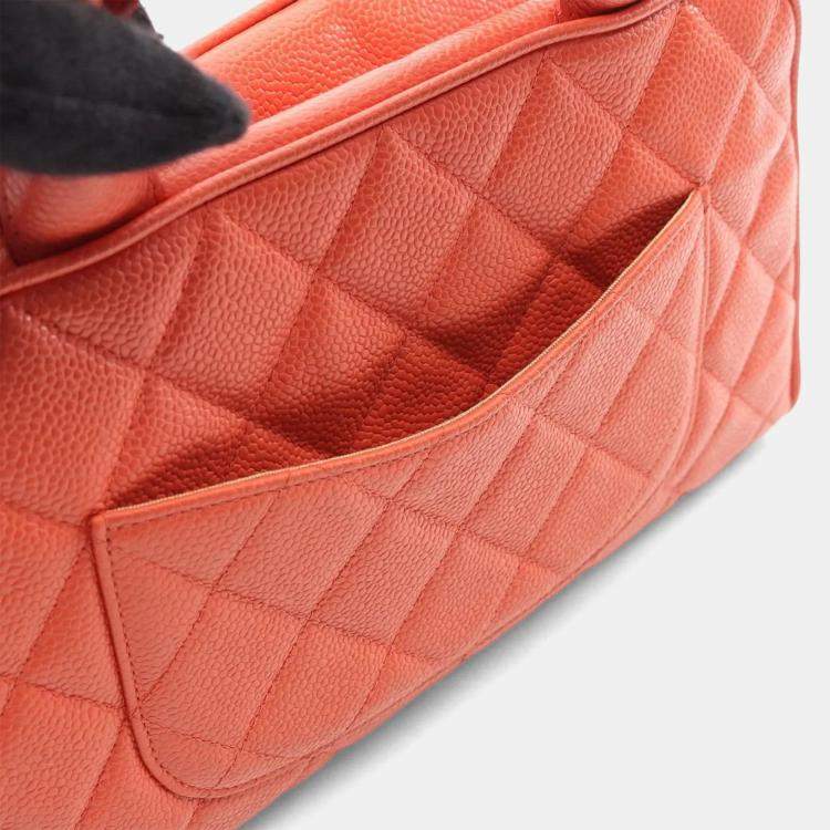 Pre Owned Chanel Cc Logo Matelasse Handbag Calfskin Orange  Coco Mark