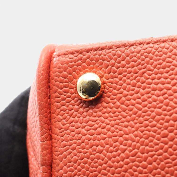 Pre Owned Chanel Cc Logo Matelasse Handbag Calfskin Orange  Coco Mark