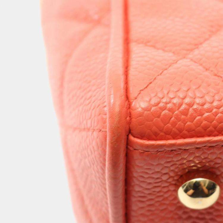 Pre Owned Chanel Cc Logo Matelasse Handbag Calfskin Orange  Coco Mark