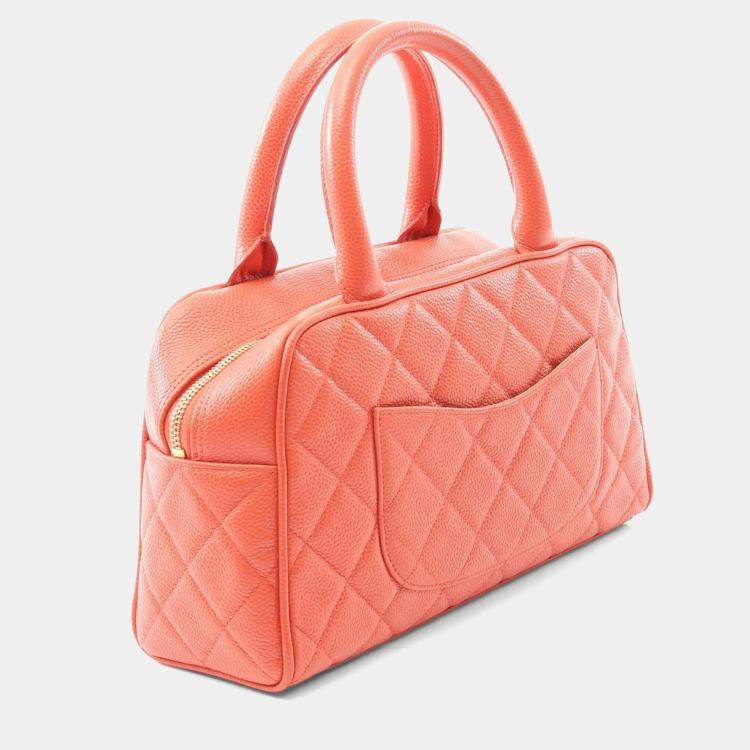 Pre Owned Chanel Cc Logo Matelasse Handbag Calfskin Orange  Coco Mark