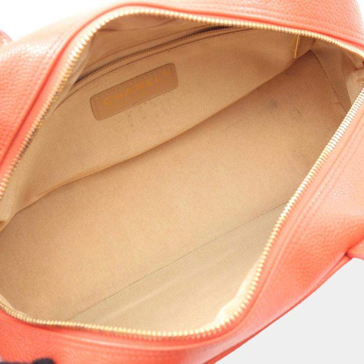 Pre Owned Chanel Cc Logo Matelasse Handbag Calfskin Orange  Coco Mark
