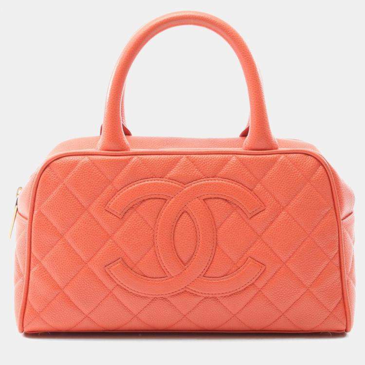 Pre Owned Chanel Cc Logo Matelasse Handbag Calfskin Orange  Coco Mark