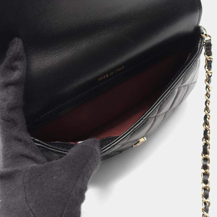 Pre Owned Chanel Matelasse Chain Phone Case Woc Shoulder Bag Lamb Leather Black