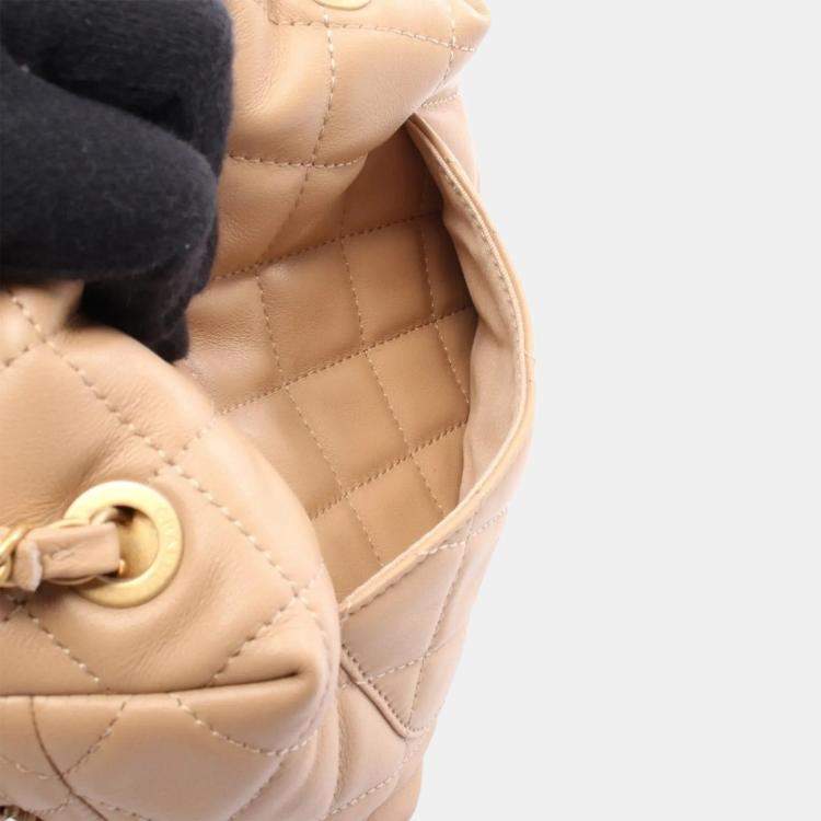 Pre Owned Chanel Matelasse Small Bowling Hand Shoulder Bag Leather Beige