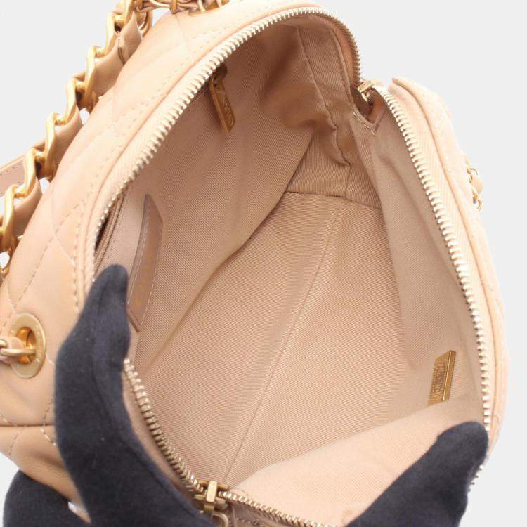 Pre Owned Chanel Matelasse Small Bowling Hand Shoulder Bag Leather Beige