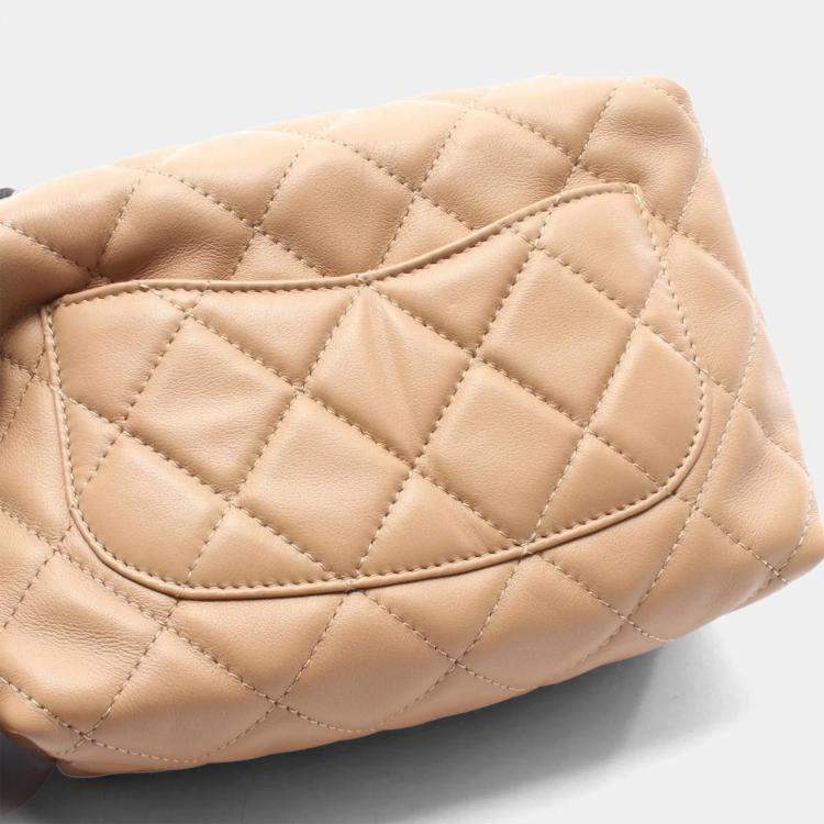 Pre Owned Chanel Matelasse Small Bowling Hand Shoulder Bag Leather Beige