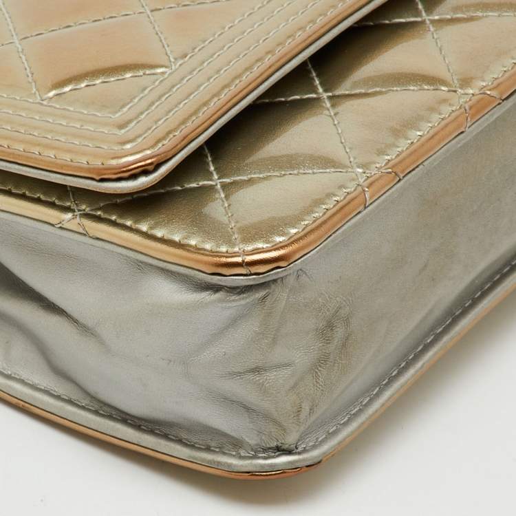 Pre Owned Chanel Metallic Grey Quilted Patent Leather Classic Boy WOC Bag