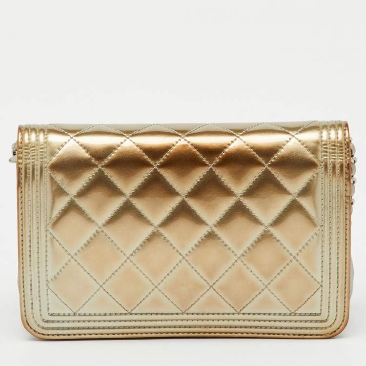 Pre Owned Chanel Metallic Grey Quilted Patent Leather Classic Boy WOC Bag