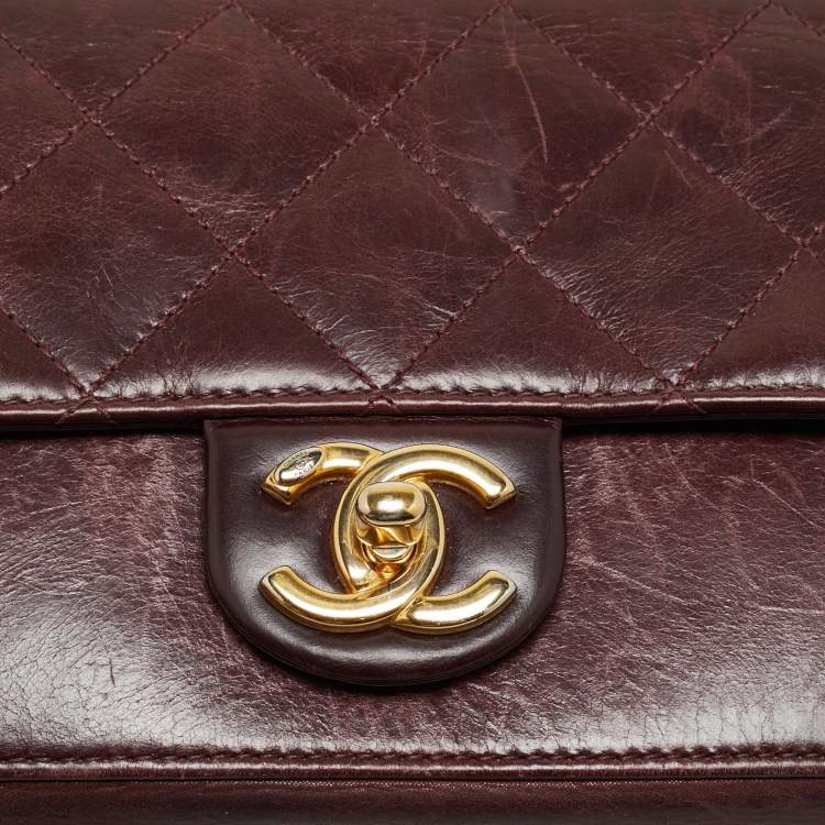 Pre Owned Chanel Burgundy Quilted Leather Small Straight Line Flap Bag
