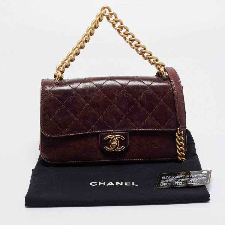 Pre Owned Chanel Burgundy Quilted Leather Small Straight Line Flap Bag