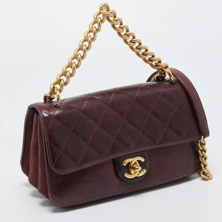 Pre Owned Chanel Burgundy Quilted Leather Small Straight Line Flap Bag