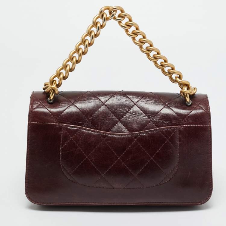 Pre Owned Chanel Burgundy Quilted Leather Small Straight Line Flap Bag