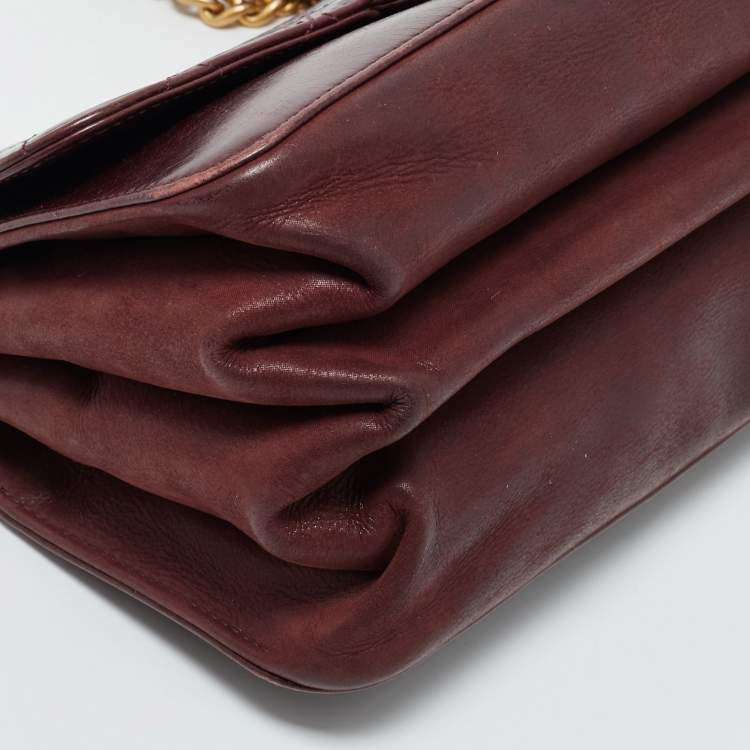 Pre Owned Chanel Burgundy Quilted Leather Small Straight Line Flap Bag
