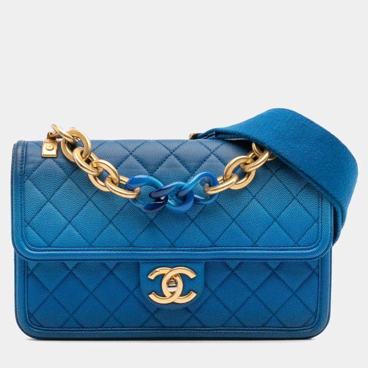 Pre Owned Chanel Blue Medium Quilted Caviar Sunset On The Sea Flap Bag
